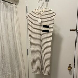 KULE Cream and Black Striped T-Shirt Dress